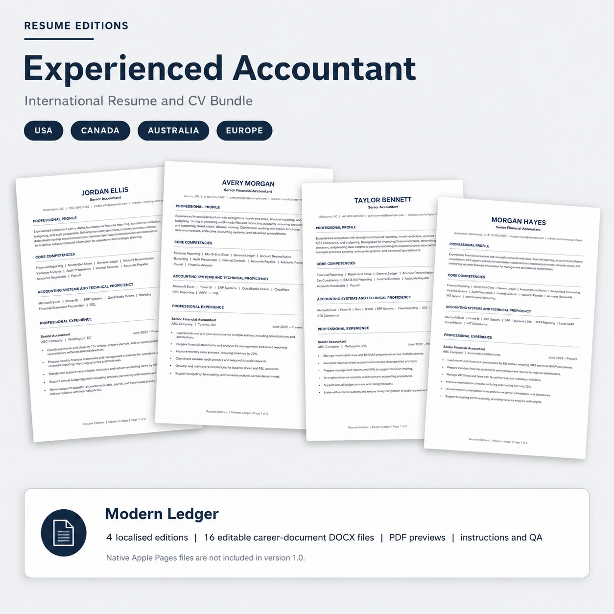 Experienced accountant international resume and CV bundle