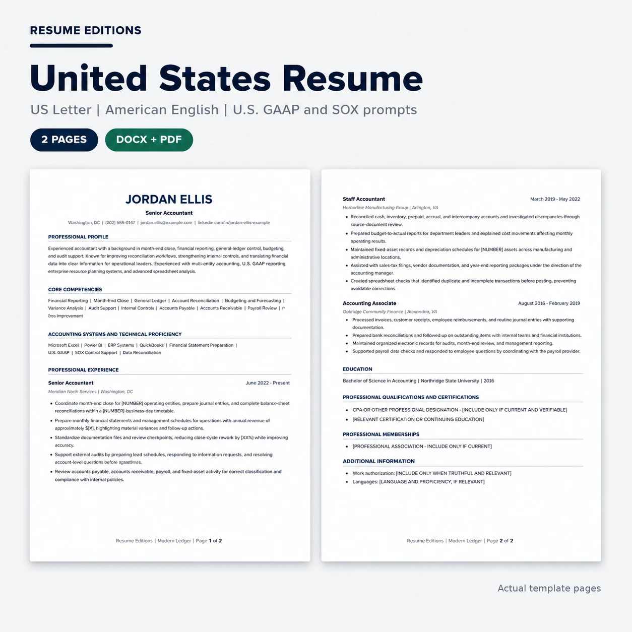 United States experienced accountant resume template preview