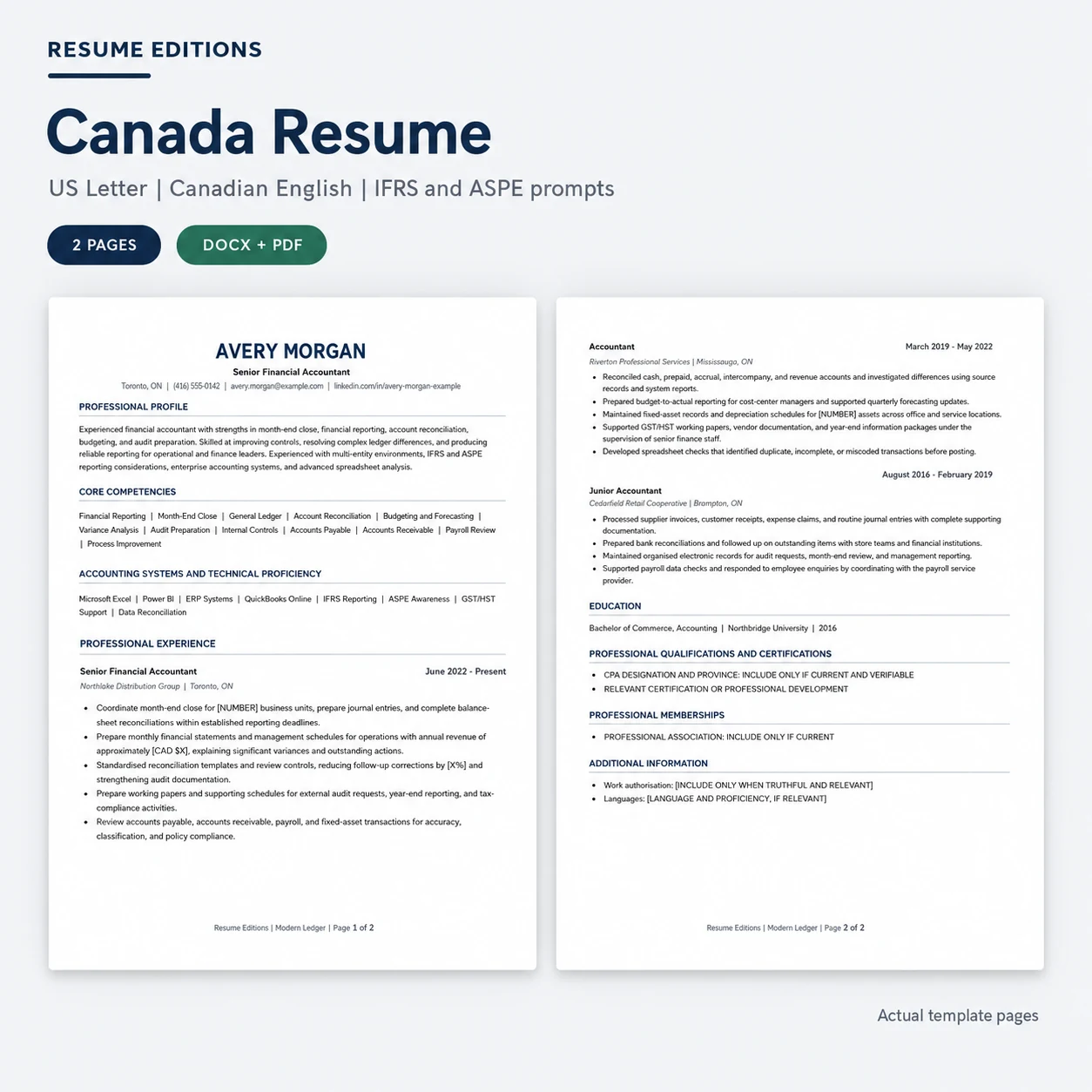 Canada experienced accountant resume template preview