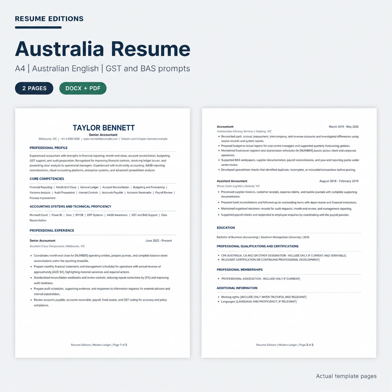 Australia experienced accountant resume template preview