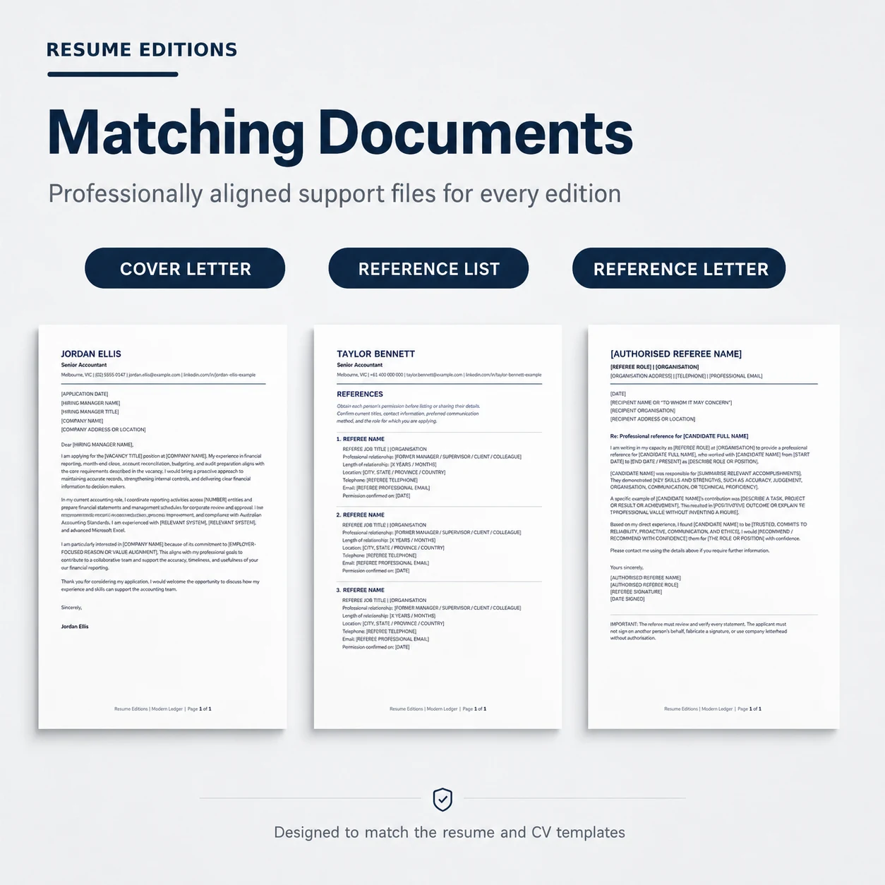 Matching accountant cover letter and reference document templates