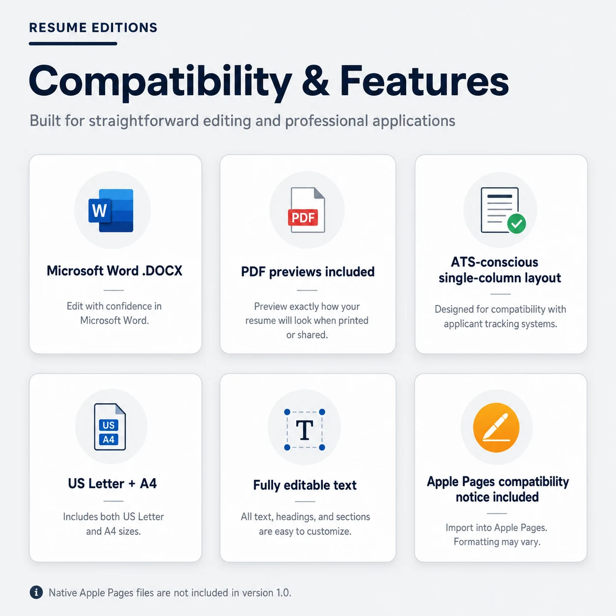Microsoft Word compatibility and ATS-conscious template features